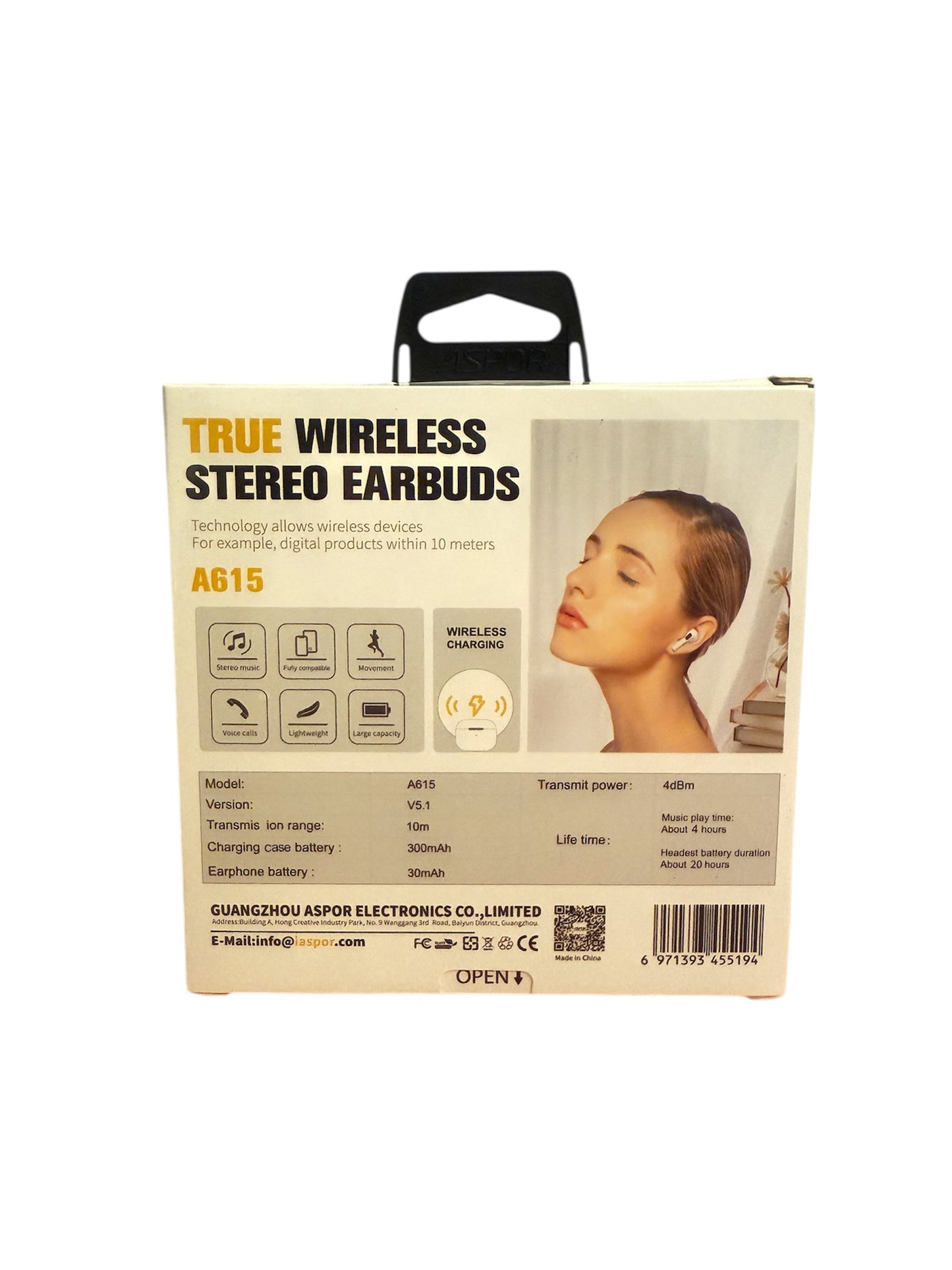 True Wireless Stereo Earbuds A615 – Wireless Charging 4H Playtime