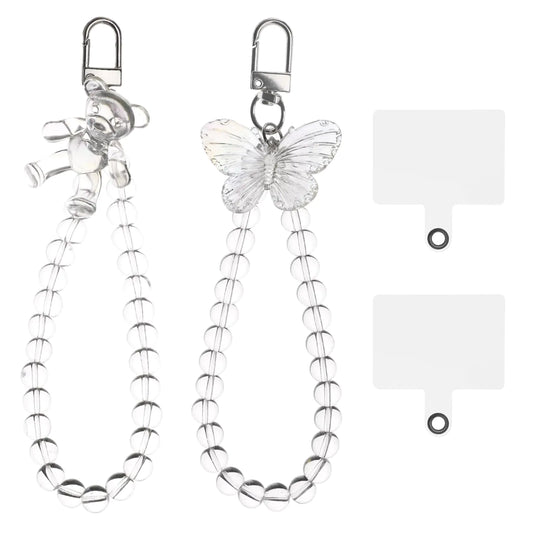 XIHIRCD 2pcs Butterfly Phone Chain Beaded Phone Bracelet Straps Cell Phone Hand Wrist Lanyard with Tether Tabs Lightweight Phone Charm Cute Phone Decor and Accessories