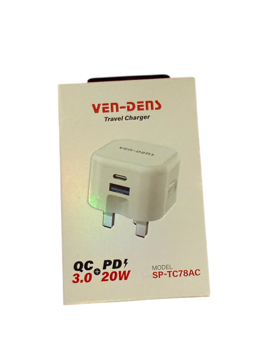 QC 3.0 + PD 20V 3.0 Fast Charging Plug – USB & Type C