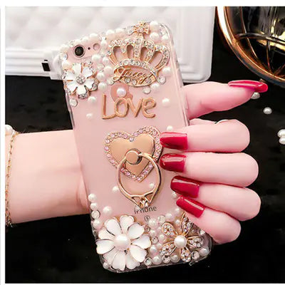Rhinestone Phone Case with Silicone Stand and Lanyard