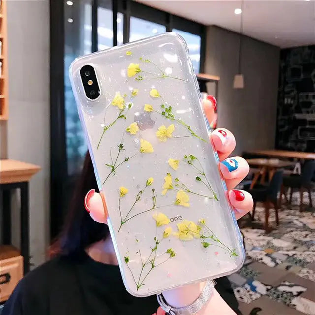 Real Flower Epoxy Soft Transparent Phone Case Cover