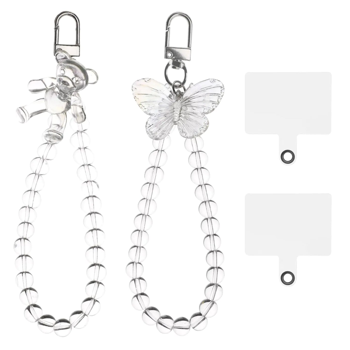 XIHIRCD 2pcs Butterfly Phone Chain Beaded Phone Bracelet Straps Cell Phone Hand Wrist Lanyard with Tether Tabs Lightweight Phone Charm Cute Phone Decor and Accessories